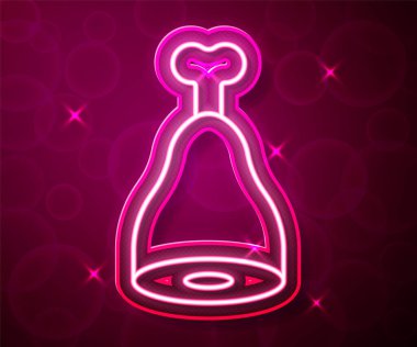 Parlayan neon çizgili tavuk budu ikonu kırmızı arkaplanda izole edildi. Tavuk budu. Vektör.