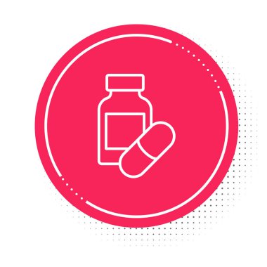 Beyaz çizgi, beyaz arka planda izole edilmiş uyku hapı ikonu. Kırmızı daire düğmesi. Vektör.