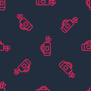 Golf çantalı kırmızı çizgili golf çantasının simgesi siyah arka planda izole edilmiş. Vektör.