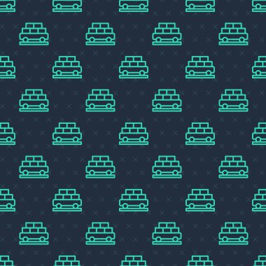 Yeşil çizgi kargo vagonu ikonu mavi arka planda izole edilmiş pürüzsüz desen. Tam yük vagonu. Demiryolu taşımacılığı. Vektör.