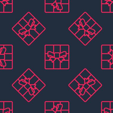 Kırmızı çizgi hediye kutusu simgesi siyah arkaplanda izole edilmiş. Mutlu Noeller ve mutlu yıllar. Vektör.