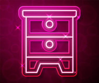 Glowing neon line Furniture nightstand icon isolated on red background. Vector.