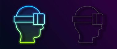 Parlayan neon çizgisi Sanal gerçeklik gözlüğü simgesi siyah arkaplanda izole edildi. Stereoskopik 3D VR maskesi. Optik baş monte edildi. Vektör.