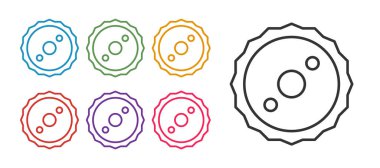 Beyaz arkaplanda dairesel testere bıçak simgesini ayır. Testere tekerleği. Simgeleri renklendirin. Vektör.