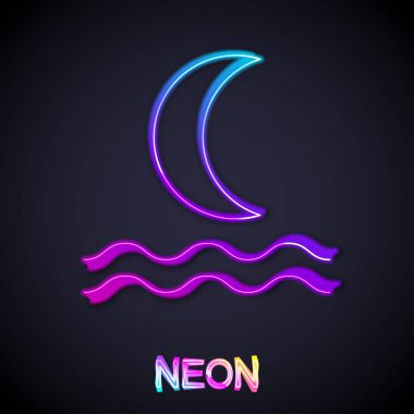 Parlayan neon hattı Gece sisi ya da duman ikonu siyah arka planda izole edildi. Vektör.