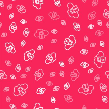 Beyaz çizgi Cloud bilgisayar kilidi simgesi kırmızı arkaplanda izole edilmiş. Güvenlik, güvenlik, koruma kavramı. Kişisel verilerin korunması. Vektör.