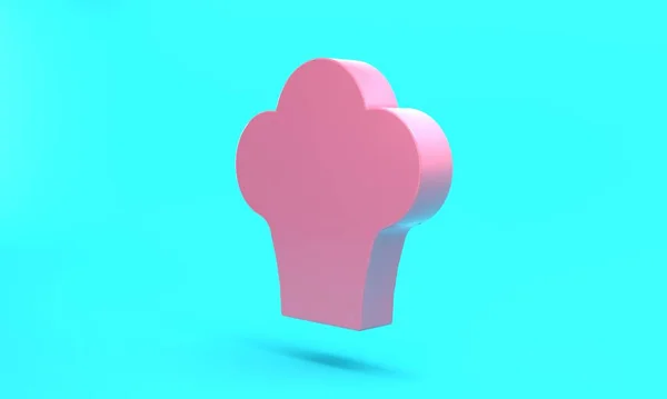 Pink Chef hat icon isolated on turquoise blue background. Cooking symbol. Cooks hat. Minimalism concept. 3D render illustration.
