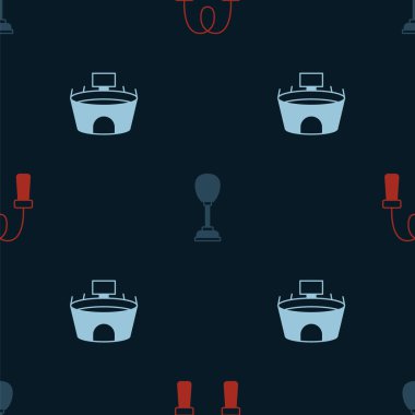 Set Jump rope Punching bag and Stadium on seamless pattern. Vector.