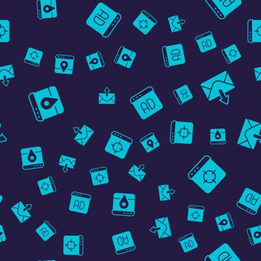 Set Infographic of city map Mail and e-mail Advertising and Target financial goal on seamless pattern. Vector.