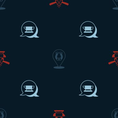 Set Anvil and hammer Horseshoe and Blacksmith anvil tool on seamless pattern. Vector.