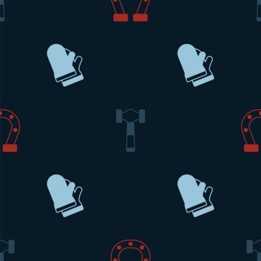 Set Horseshoe Hammer and Protective gloves on seamless pattern. Vector.