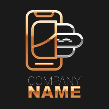 Mobil ikon üzerindeki yemek siparişi siyah arka planda izole edildi. Cep telefonuyla sipariş verin. Restoran yemek teslimatı konsepti. Renkli taslak konsepti. Vektör