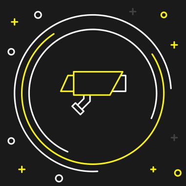 Güvenlik kamerası simgesi siyah arkaplanda izole edildi. Renkli taslak konsepti. Vektör