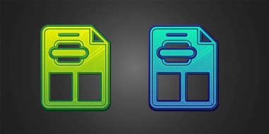 Green and blue Restaurant cafe menu icon isolated on black background.  Vector