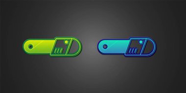 Green and blue Chainsaw icon isolated on black background. Vector.