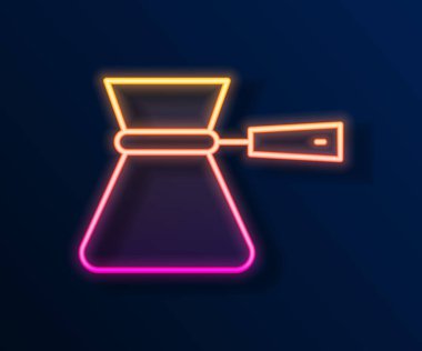 Parlayan neon hattı, siyah arka planda izole edilmiş Türk kahve ikonu. - Kahve. Vektör.