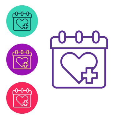 Doktor randevu simgesini beyaz arkaplanda ayır. Takvim, planlama kurulu, ajanda, danışman doktor. Simgeleri renklendirin. Vektör.