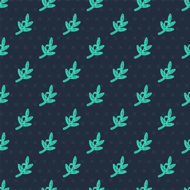 Yeşil çizgi zeytin dalı simgesi mavi arkaplandaki pürüzsüz deseni izole etti. Vektör.