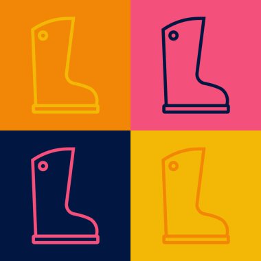 Pop Art Line Su geçirmez lastik bot ikonu renk arkaplanında izole edildi. Yağmurlu hava, balıkçılık, bahçe işleri için çizme. Vektör.