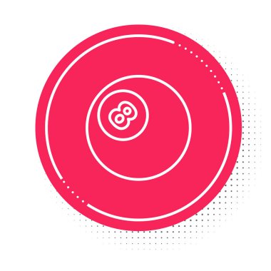 Beyaz çizgi bilardo bilardo topu. Beyaz arka planda 8 numaralı ikon izole edilmiş. Kırmızı daire düğmesi. Vektör.