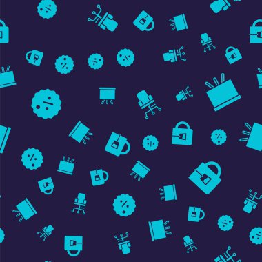 Set Discount percent tag Chalkboard Office chair and Cup of tea on seamless pattern. Vector.