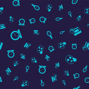 Set Makeup powder with mirror Cream lotion cosmetic tube Hand and Facial mask on seamless pattern. Vector.