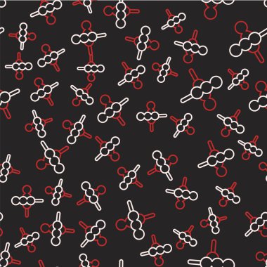 Line Meatballs on wooden stick icon isolated seamless pattern on black background. Skewer with meat. Vector.