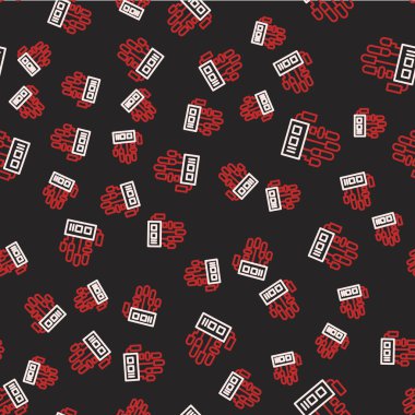 Line Mechanical robot hand icon isolated seamless pattern on black background. Robotic arm symbol. Technological concept. Vector.