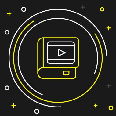 Line Book about cinema icon isolated on black background. Colorful outline concept. Vector.