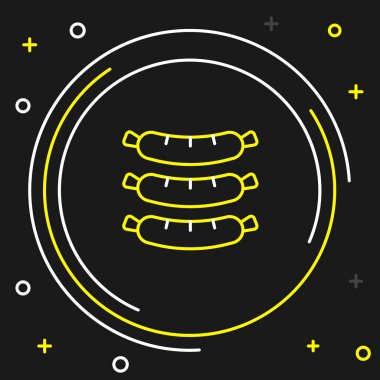 Çizgi Sosis simgesi siyah arkaplanda izole edildi. Izgara sosis ve aroma işareti. Renkli taslak konsepti. Vektör.