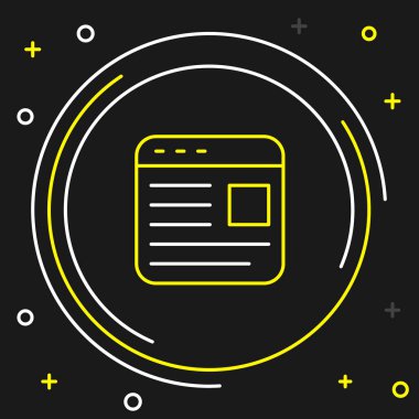 Satır Reklam simgesi siyah arkaplanda izole edildi. Pazarlama ve tanıtım süreci kavramı. İlgili reklamlar. Sosyal medya reklamcılığı. Renkli taslak konsepti. Vektör.