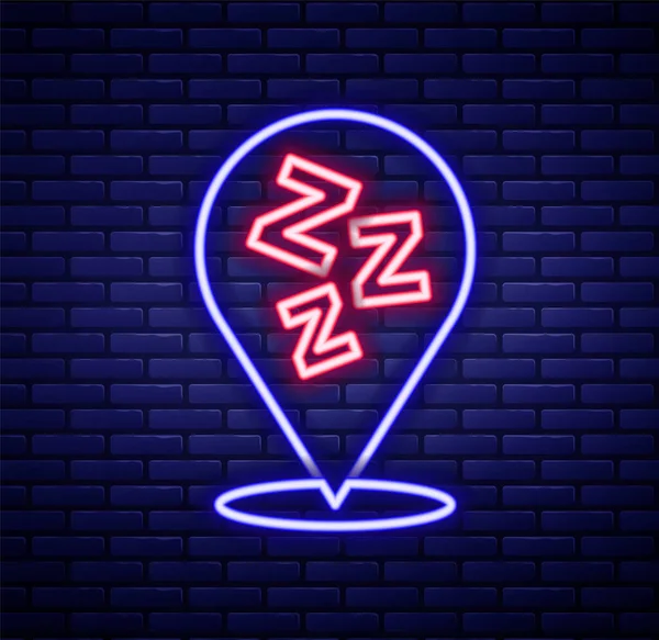 Glowing Neon Line Sleepy Icon Isolated Brick Wall Background Sleepy — Stock Vector