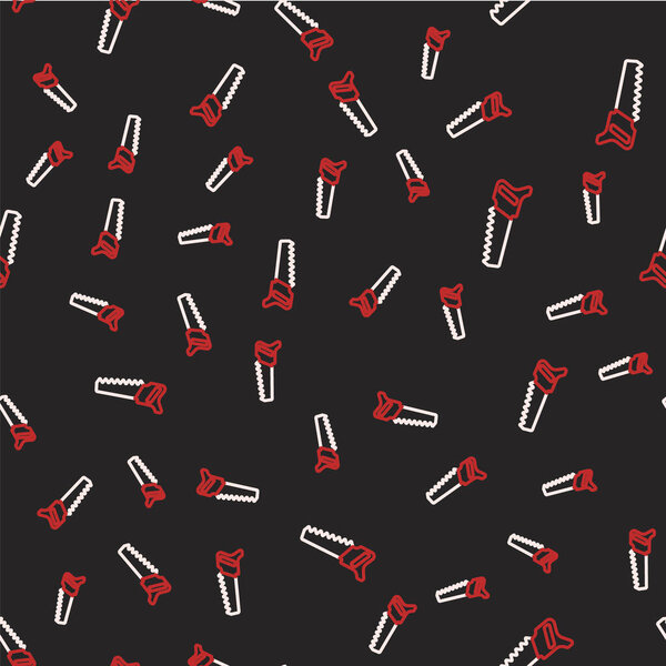 Line Hand saw icon isolated seamless pattern on black background. Vector.