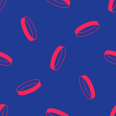 Red Wedding ring icon isolated seamless pattern on blue background. Bride and groom jewelry sign. Marriage symbol. Diamond ring. Vector.