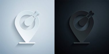 Kağıt kesiği tavuk budu ikonu gri ve siyah arka planda izole edilmiş. Tavuk budu. Kağıt sanatı tarzı. Vektör.