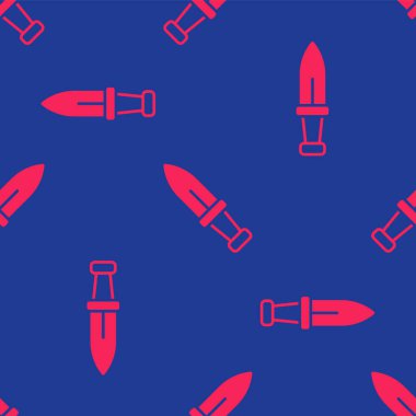 Red Dagger icon isolated seamless pattern on blue background. Knife icon. Sword with sharp blade. Vector.