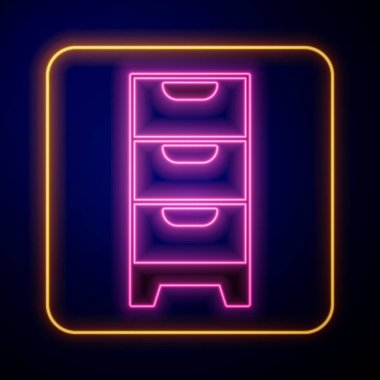Parlayan neon renkli çekmece simgesi siyah arkaplanda izole edildi. Vektör.