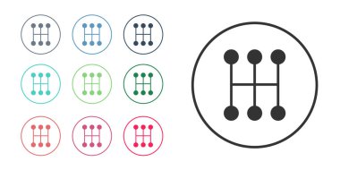 Siyah Vites Şekil Değiştiren simgesi beyaz arkaplanda izole edildi. Elle iletim simgesi. Simgeleri renklendirin. Vektör.