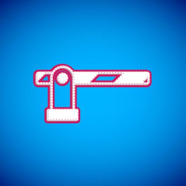 White Parking car barrier icon isolated on blue background. Street road stop border. Vector.