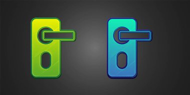 Green and blue Fingerprint door lock icon isolated on black background. ID app icon. Identification sign. Touch id. Vector.