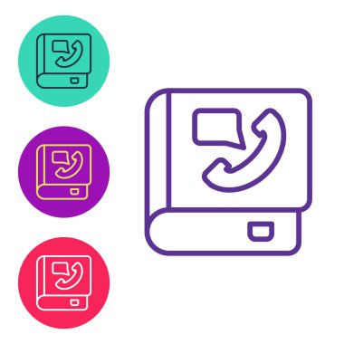 Telefon rehberi simgesini beyaz arkaplanda izole et. Adres defteri. Telefon rehberi. Simgeleri renklendirin. Vektör.