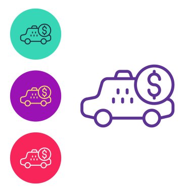 Set line Taximeter device icon isolated on white background. Measurement appliance for passenger fare in taxi car. Set icons colorful. Vector.