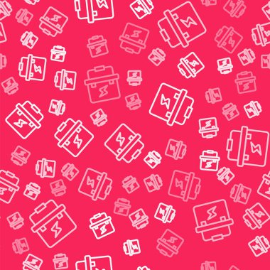 White line Toolbox electrician icon isolated seamless pattern on red background. Vector.