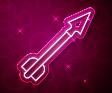 Glowing neon line Medieval arrow icon isolated on red background. Medieval weapon. Vector.