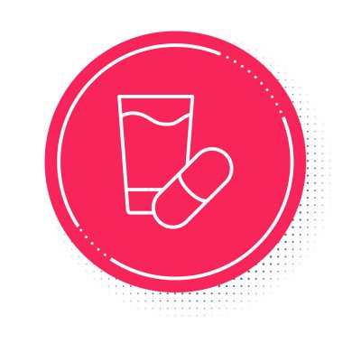 Beyaz çizgi, beyaz arka planda izole edilmiş uyku hapı ikonu. Kırmızı daire düğmesi. Vektör.