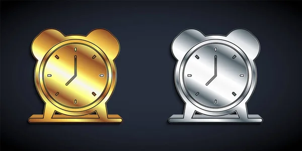 Icono Reloj Despertador Dorado Plateado Aislado Sobre Fondo Negro Despierta — Archivo Imágenes Vectoriales