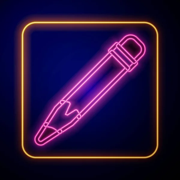 发光的霓虹灯铅笔与橡皮图标隔离在黑色背景 绘画和教育工具 学校的校徽B — 图库矢量图片