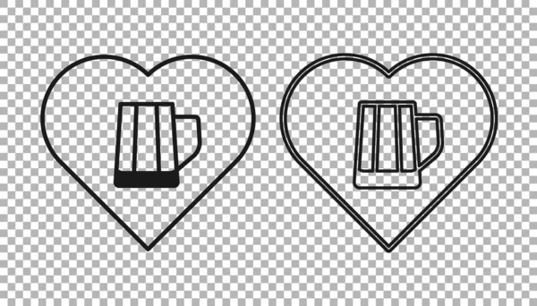 Black Heart Glass Beer Icon Isolated Transparent Background Vector — 图库矢量图片