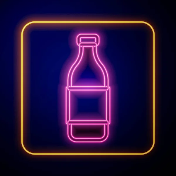 Glowing Neon Bottle Wine Icon Isolated Black Background Vector — Archivo Imágenes Vectoriales