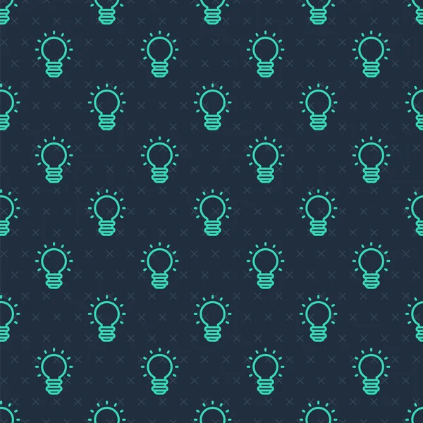 Yeşil çizgi yaratıcı lamba fikri ikonu mavi arka planda izole edilmiş pürüzsüz desen. Fikirler ilham, icat, etkili düşünme, bilgi ve eğitim kavramları. Vektör.
